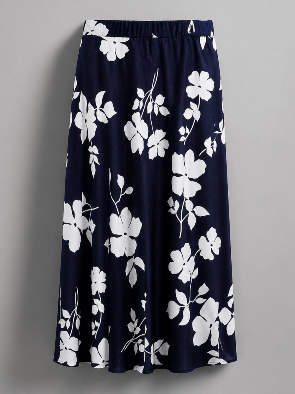 Meg & Margot Navy Blue Floral Maxi Skirt with Elastic Waistband - Size XL
